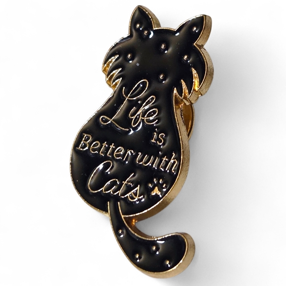 Unbranded Jewelry - "Life is Better with Cats" Enamel Pin - Chic Gold & Black Silhouette NWOT